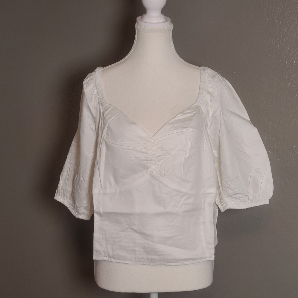 The Drop Annie Sweetheart Neckline Elegant White Women's Top Puff Sleeve XXL NWT - Picture 2 of 12